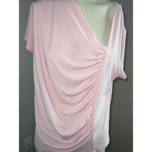 Oscar de la Renta pink blouse size XL short sleeve asymmetrical Neckline